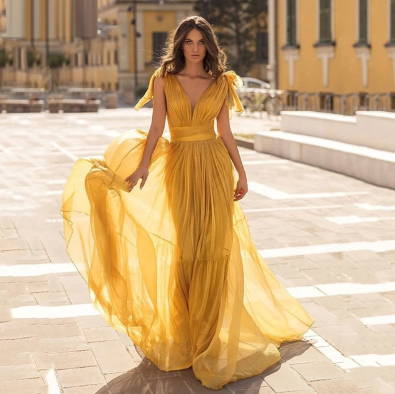 Luxurious beautiful female yellow dress - Product image